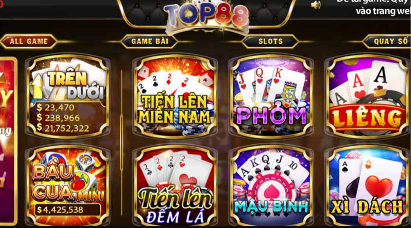 4. Giao diện người dùng cổng game Top88 thân thiện